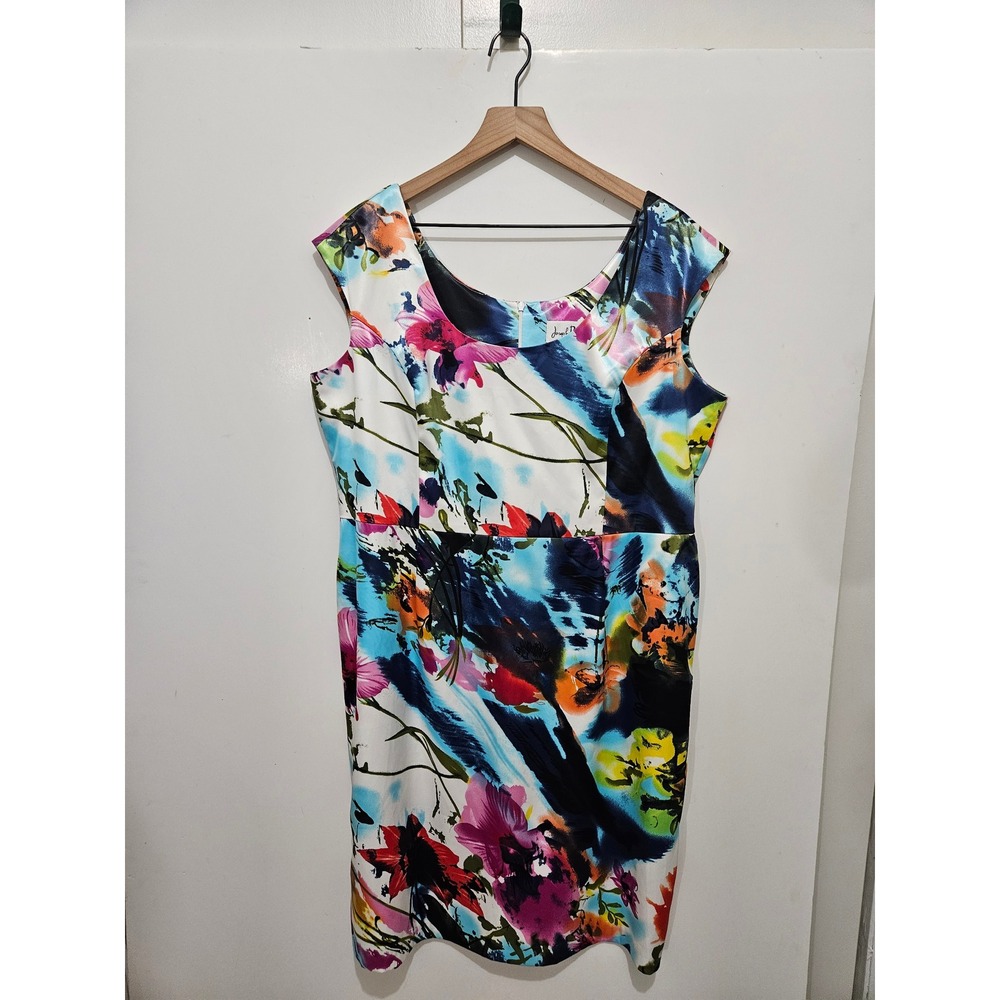 Joseph Ribkoff Floral Abstract Sheath Dress Multi Color Sleeveless Size 20